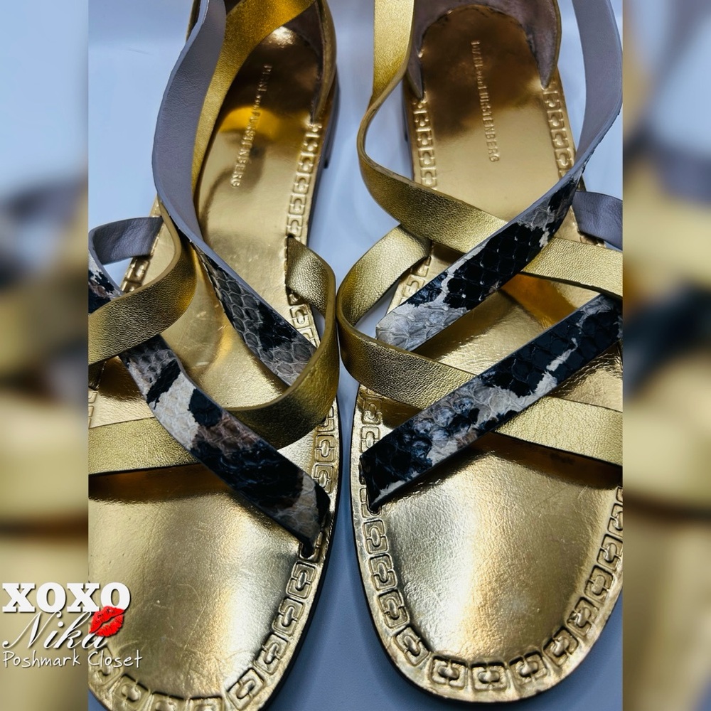 DIANE VON FURSTENBERG Gold & Animal Print Straps Cannes Sandals - Eur 38/USA 8M - Picture 7 of 7